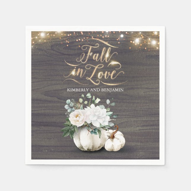 Rustic Fall White Floral Pumpkin Wedding Serviette (Vorderseite)