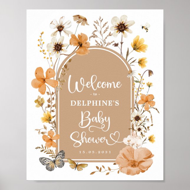 Rustic Fall Wildblume Baby Dusche Willkommen Poster (Vorne)