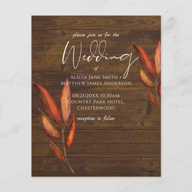 Rustic Fall WOODLAND Verlasse Hochzeitseinladungen (Vorderseite)