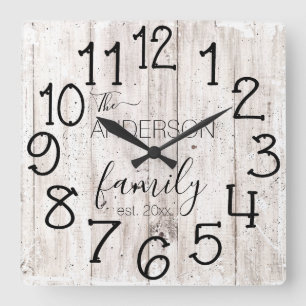 Rustic Falsch Wood Barn Farmhouse Custom Family Na Quadratische Wanduhr