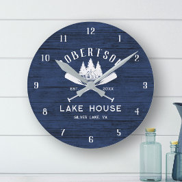 Rustic Family Lake House Navy Blue Wood Runde Wanduhr