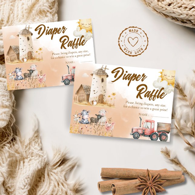Rustic Farm Animal Baby Shower Diaper Raffle Card Dankeskarte (Von Creator hochgeladen)