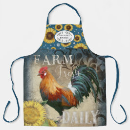 Rustic Farm Rooster Sunflowers Blue Kitchen Name A Schürze