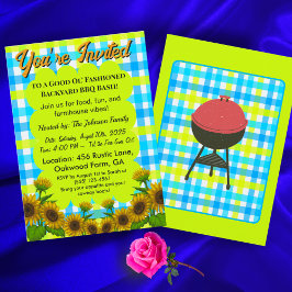 Rustic Farmhouse BBQ Card – Sunflower Cookout Einladung