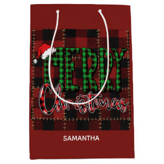 Rustic Farmhouse Buffalo Plaid Christmas Custom Mittlere Geschenktüte