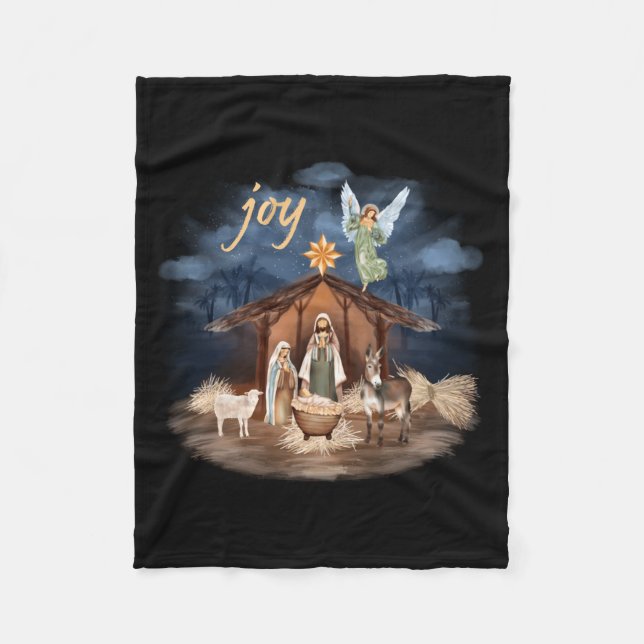 Rustic Farmhouse Christmas Joy Nativity  Fleecedecke (Vorderseite)
