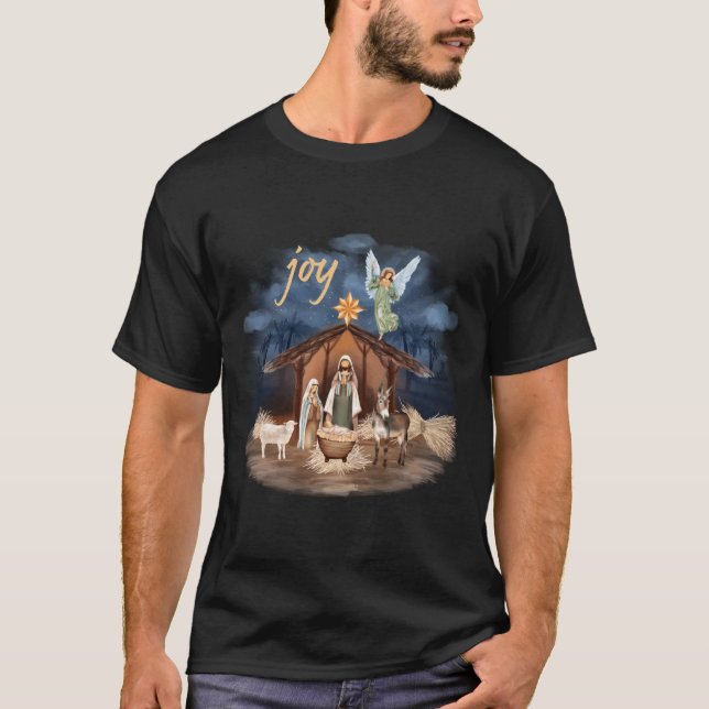 Rustic Farmhouse Christmas Joy Nativity  T-Shirt (Vorderseite)