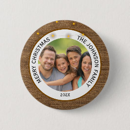 Rustic Farmhouse Family Photo Christmas Button
