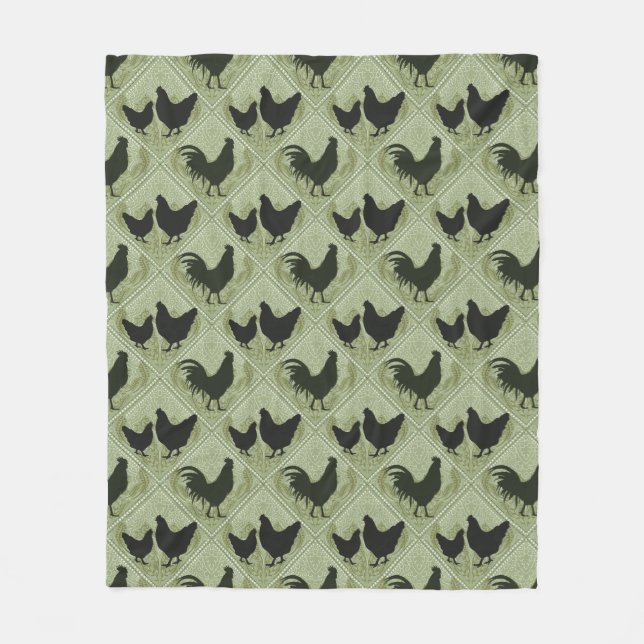 Rustic Farmhouse Hen Pattern – In Green Fleecedecke (Vorderseite)