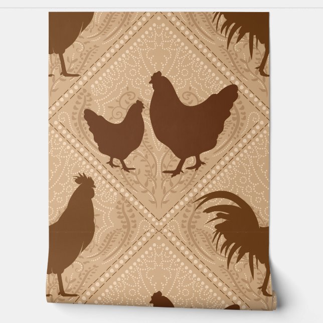 Rustic Farmhouse Hen Pattern – In Warm Brown  Tapete (Abrollen)