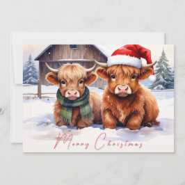 Rustic Farmhouse Highland Cow Christmas Card Dankeskarte