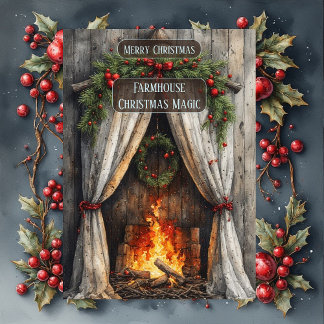 Rustic Farmhouse Magic Christmas Fireplace Hearth Feiertagskarte