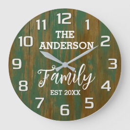 Rustic Farmhouse Personalized Family Name Vintage  Große Wanduhr
