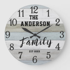 Rustic farmhouse personalized family name wood große wanduhr