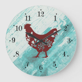 Rustic Farmhouse Red Chicken Faux Wood Wall Clock Große Wanduhr