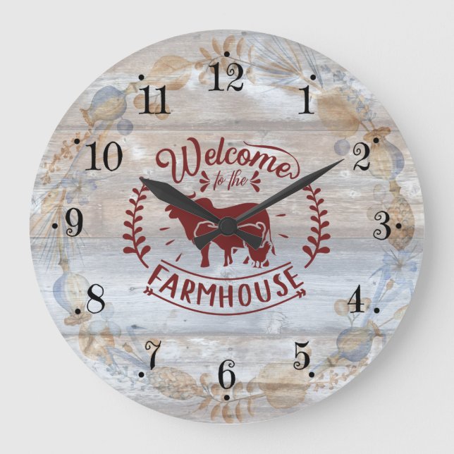 Rustic Farmhouse Rooster Wall Clock Große Wanduhr (Vorderseite)
