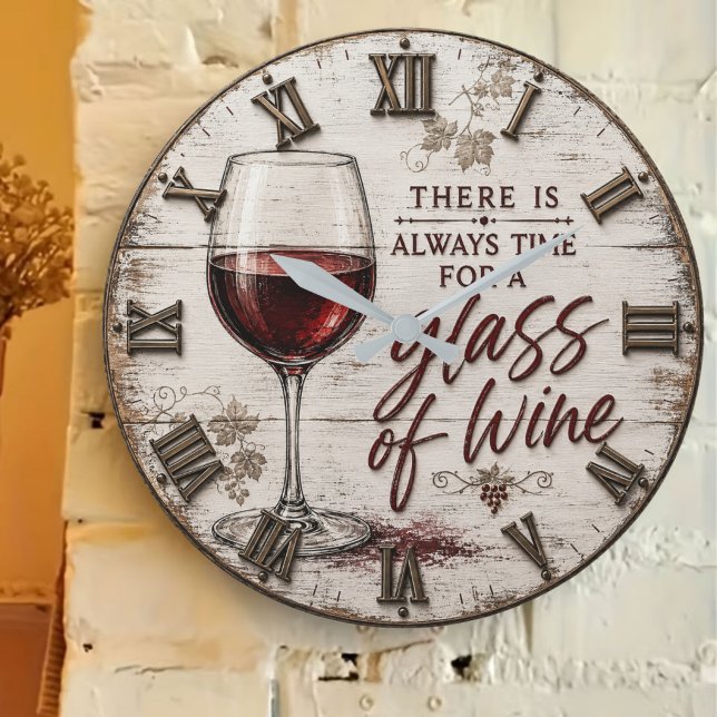 Rustic Farmhouse Wine Lover Gift Große Wanduhr (Von Creator hochgeladen)