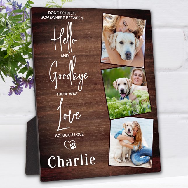Rustic Favorite Hello Custom Pet Dog Memorial Fotoplatte (Von Creator hochgeladen)