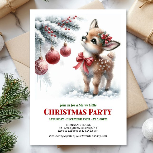 Rustic fawn snowy forest serene scene Christmas  Einladung (Rustic fawn snowy forest serene scene Christmas invite

)