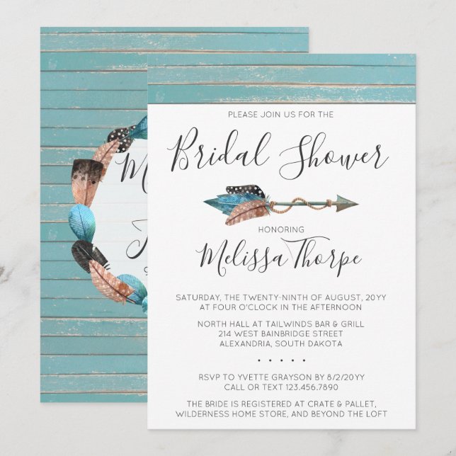 Rustic Feathers Arrow Brautparty-Einladung Einladung (Vorne/Hinten)