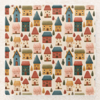Rustic Festive Christmas Houses Seamless Pattern Glasuntersetzer