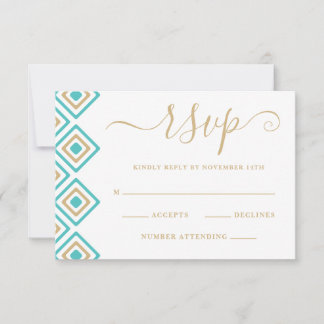 Rustic Fiesta Wedding Repcard Blue Diamond RSVP Karte