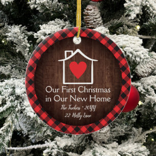 Rustic First Christmas New Zuhause Heart Kariert Keramik Ornament