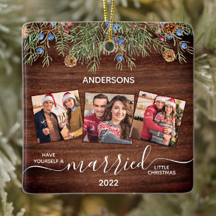 Rustic First Christmas Verheiratet Newlyweds 3 Fot Keramikornament