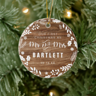 Rustic First Mr. und Mrs. Christmas Foto Keramik Ornament