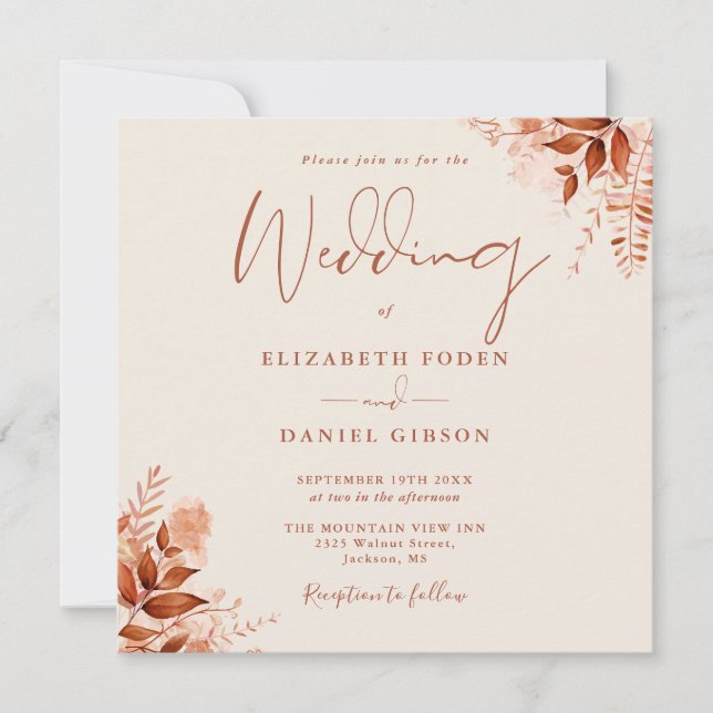 Rustic Floral Autumn Fall Wedding Einladung (Vorderseite)