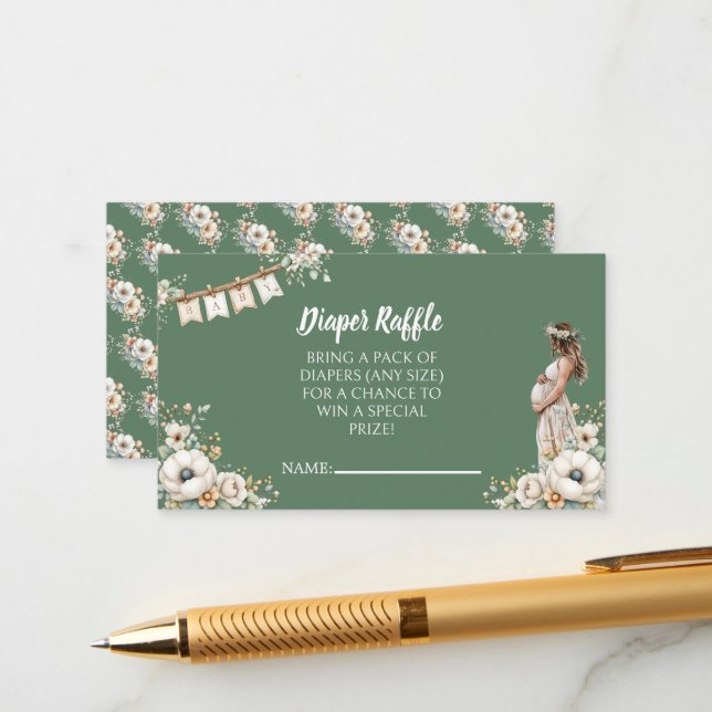 Rustic Floral Baby Shower Diaper Raffle   Begleitkarte (Vorderseite/Rückseite Beispiel)