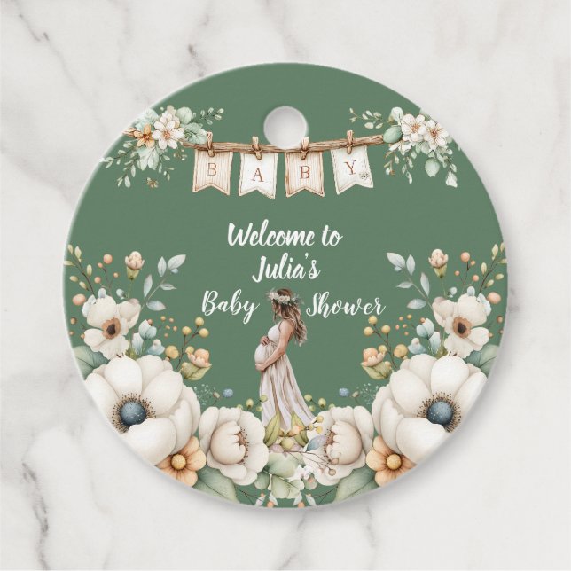 Rustic Floral Baby Shower  Geschenkanhänger (Vorderseite)