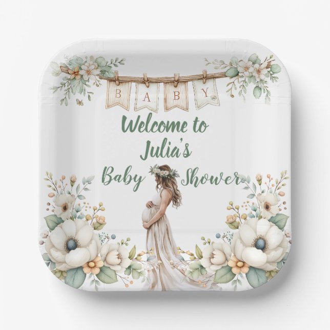 Rustic Floral Baby Shower  Pappteller (Vorderseite)