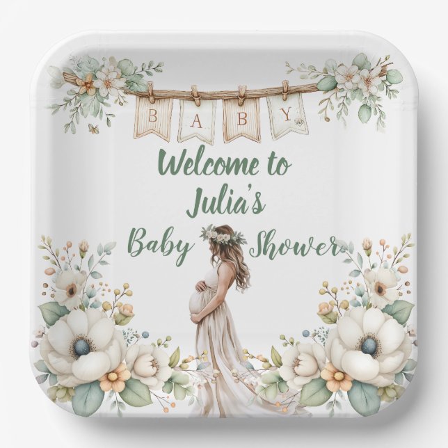 Rustic Floral Baby Shower  Pappteller (Vorderseite)