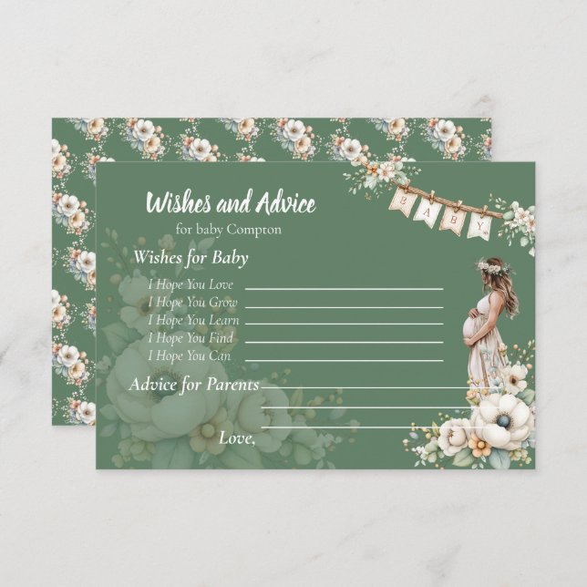 Rustic Floral Baby Shower Wishes and Advice Begleitkarte (Vorne/Hinten)