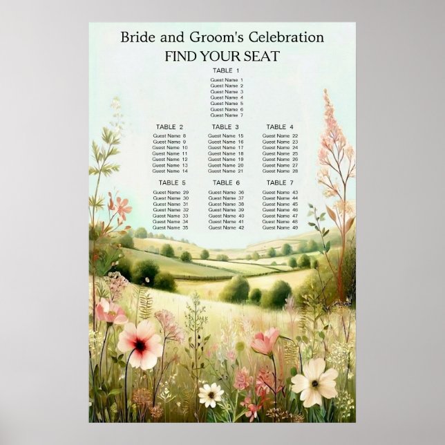 Rustic Floral Countryside Wedding Seating Poster (Vorne)