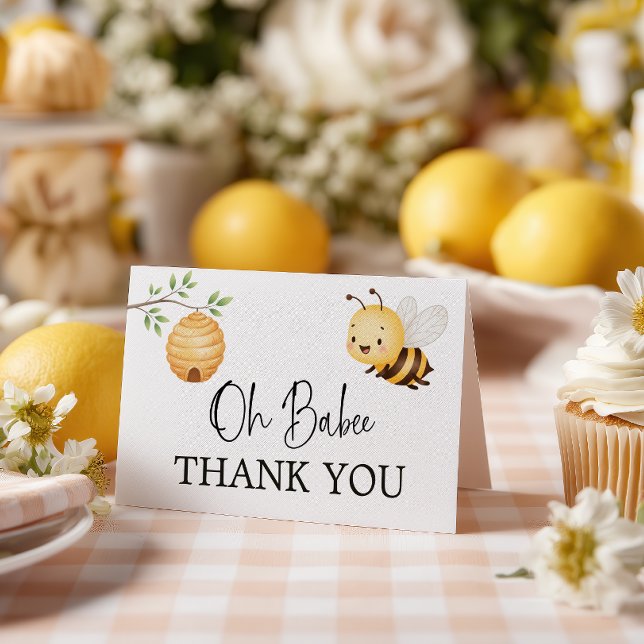 Rustic Floral Daisy Oh Babee Honey Bee Baby Shower Dankeskarte (Von Creator hochgeladen)