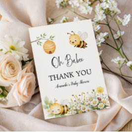 Rustic Floral Daisy Oh Babee Honey Bee Baby Shower Dankeskarte