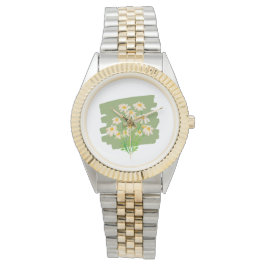Rustic Floral Design on Green Background Armbanduhr