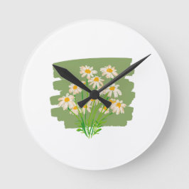 Rustic Floral Design on Green Background Runde Wanduhr