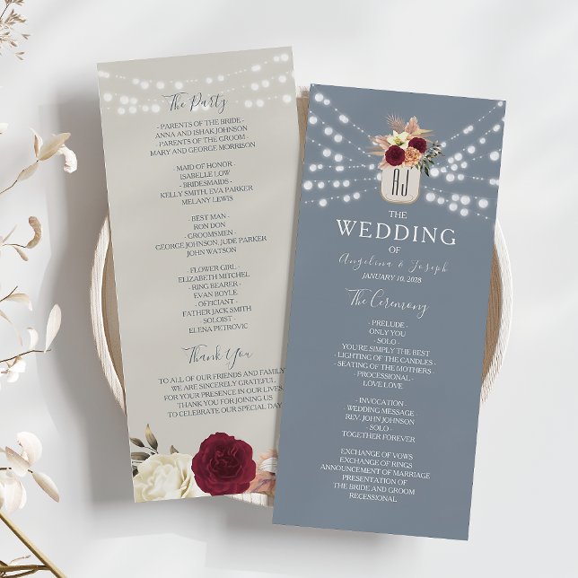 Rustic Floral Dusty Blue Wedding Program Programm (Von Creator hochgeladen)