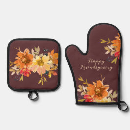 Rustic Floral Friendsgiving Ofenhandschuh & Topflappen-Set