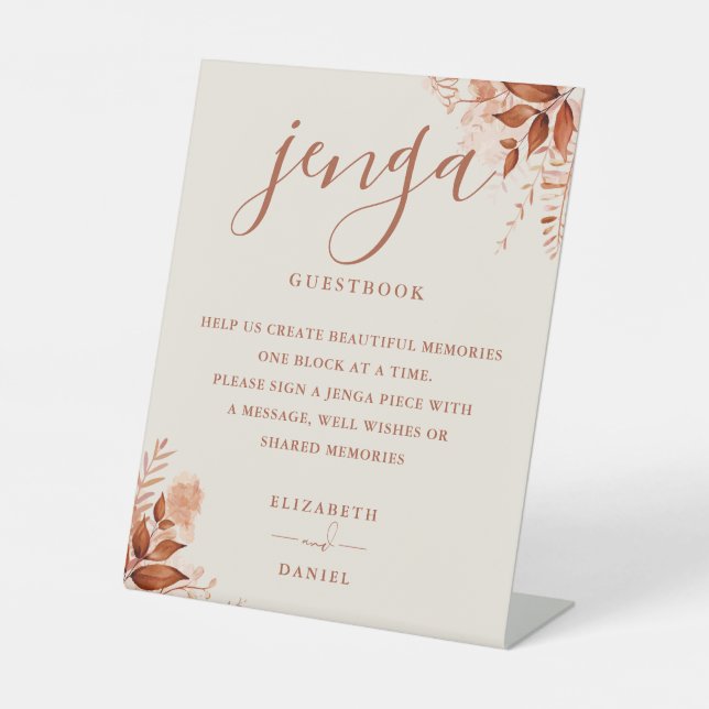 Rustic Floral Jenga Wedding Guestbook Sockelschild (Vorderseite)