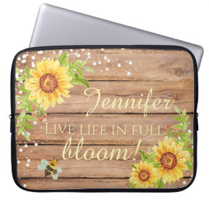 Rustic Floral Live Life In Full Bloom Personalized Laptopschutzhülle