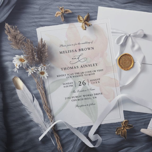 Rustic Floral Neutral Budget QR Code Wedding Einladung (Von Creator hochgeladen)