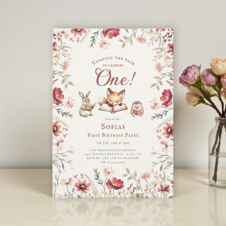 Rustic Floral next chapter first birthday Einladung
