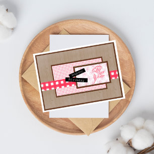 Rustic Floral Red Birthday Karte