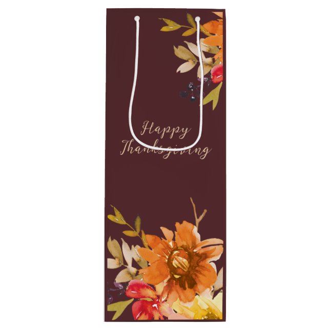 Rustic Floral Thanksgiving  Geschenktüte Für Weinflaschen (Vorderseite)