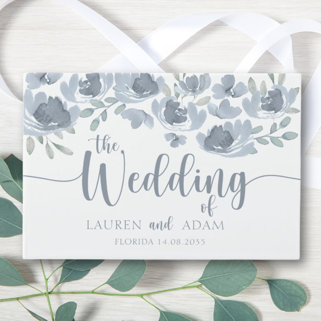 Rustic Floral Watercolor Dusty Blue Wedding  Gästebuch (Von Creator hochgeladen)