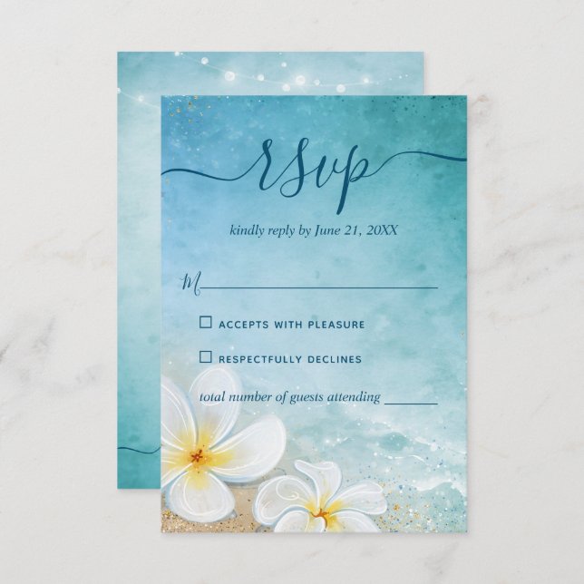 Rustic Floral Watercolor Elegant Beach Wedding RSVP Karte (Vorne/Hinten)